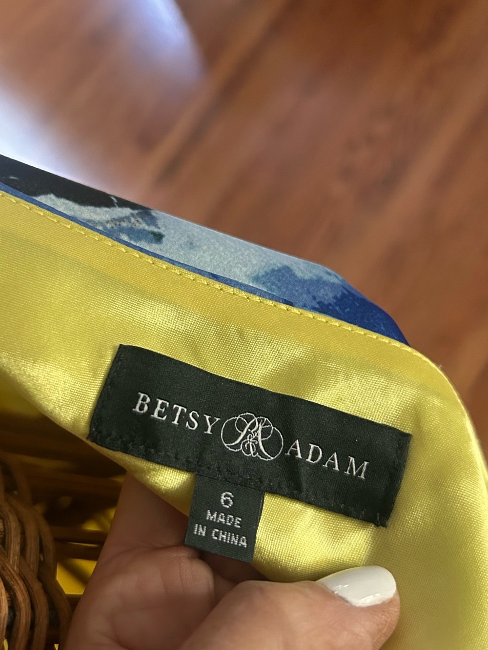 Betsy & Adam Yellow Lined Maxi with Blue Floral Accents. SUMMER OR DESTINATION!